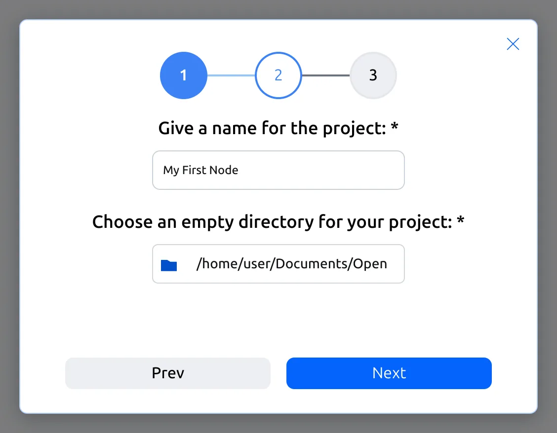 Naming the project and choosing its folder
